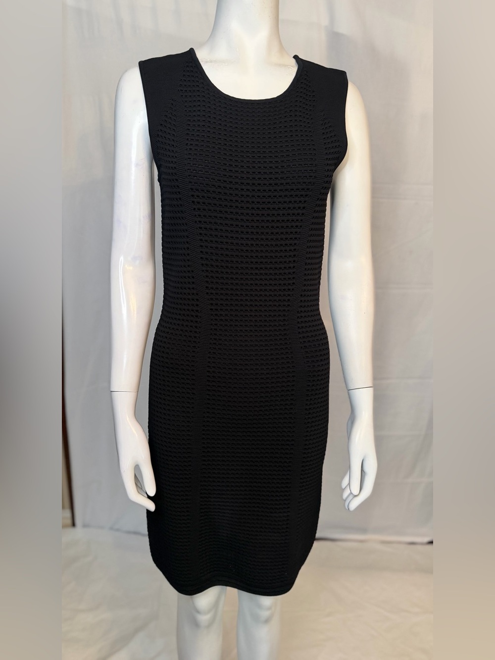 Rebecca Minkoff Black Sleeveless Textured Knit Sheath Dress